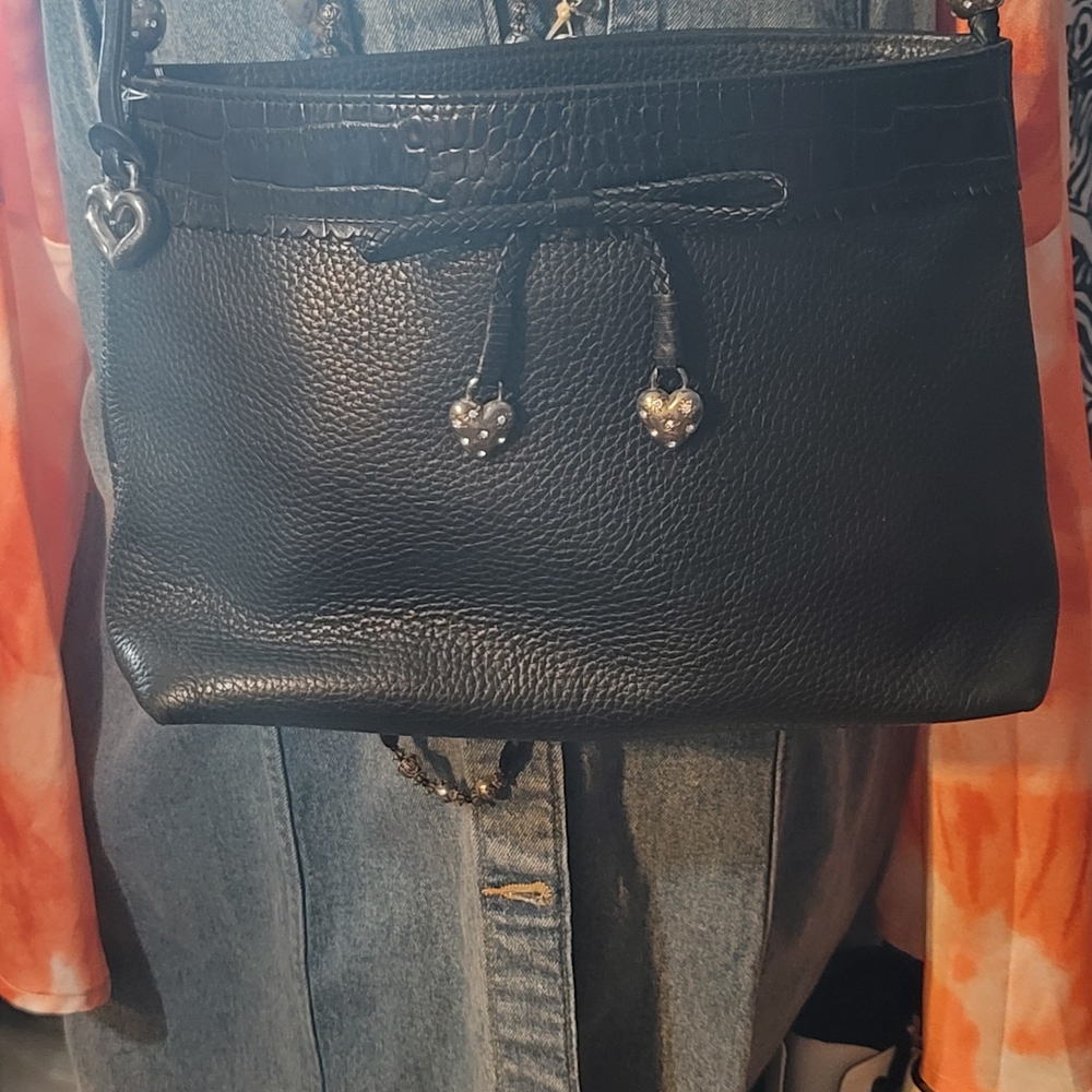 Brighton Black Crossbody Bag with Heart Accents